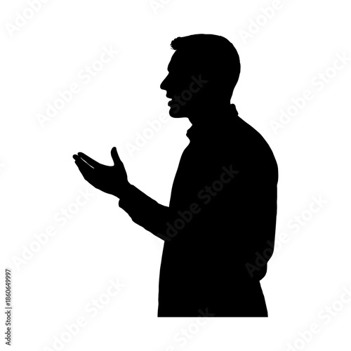 : Silhouette of Man Gesturing While Speaking or Explaining Conceptual Communication Image