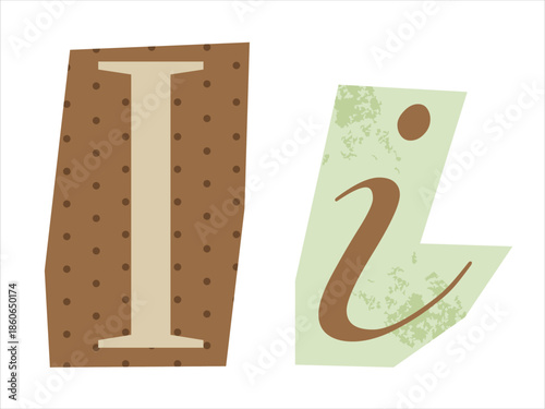 Anonymous letter I on cut paper in scrapbooking style. Graphic element for a collage