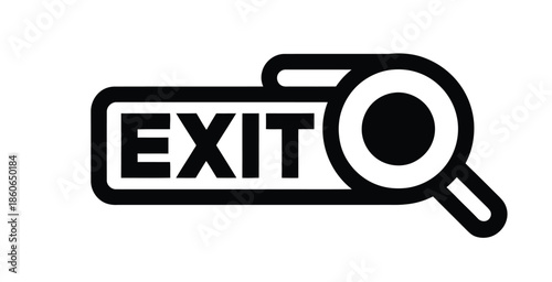 A black and white logo featuring the word "EXIT" with a magnifying glass integrated into the design, suggesting a search for an exit.