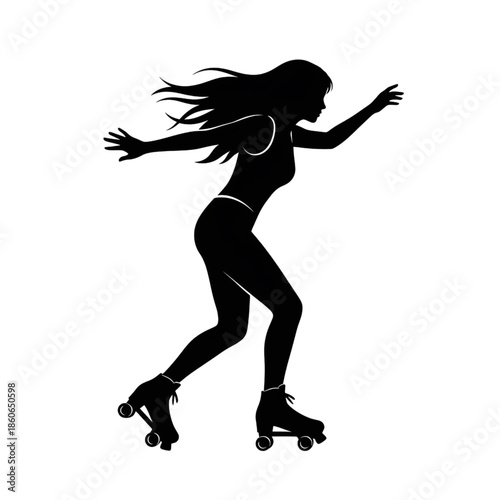 Roller Skating Woman Silhouette – Vintage Retro Girl on Roller Skates Vector