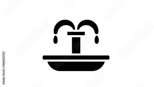 Vector illustration of a kitchen tap with water drops design featuring a hot drink cup icon and restaurant soup bowl symbol
