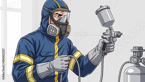 A professional firefighter in a protective uniform and helmet uses an axe to battle a dangerous fire during an emergency rescue mission