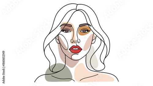 Vector illustration of a glamorous lady with a stylish hairstyle and red dress holding a heart-shaped design featuring a beautiful smile and artistic makeup