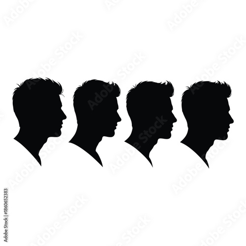 Four male profile silhouettes depicting stages of aging or hair loss