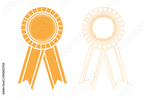 Gold award rosette ribbons symbol set
