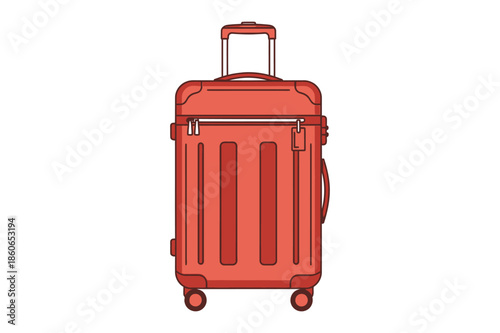 Red travel suitcase with wheels and handle illustration