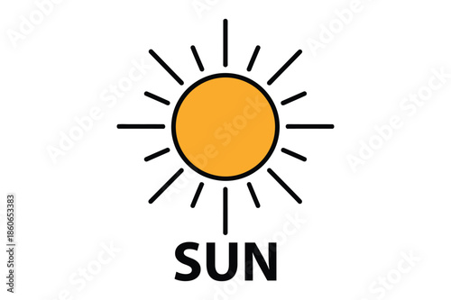 Simple yellow sun icon for weather forecast and summer design