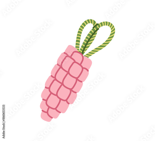 Pink carrot dog toy. Safe chew toy, perfect for interactive play and promoting healthy chewing habits for puppies and adult dogs. Flat vector illustration.