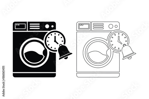 Washing machine with timer and notification bell icon