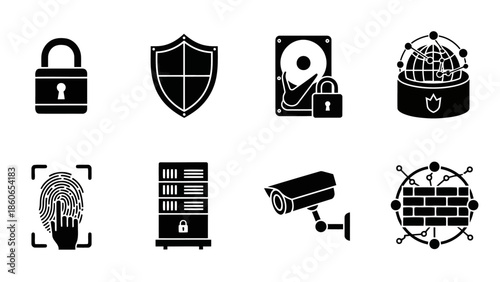 Cyber Security and Data Protection Icons Flat Black Glyph Vectors EPS10 Stock.eps