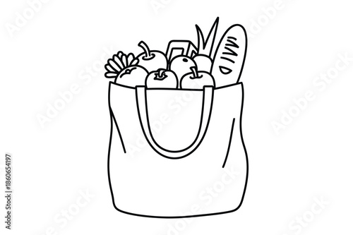 Reusable tote bag full of fresh groceries illustration