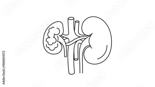 Anatomical illustration of human kidneys with essential vascular and excretory structures for medical education