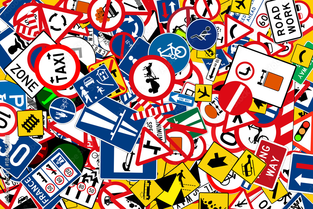 Fototapeta premium collection of various traffic and road signs