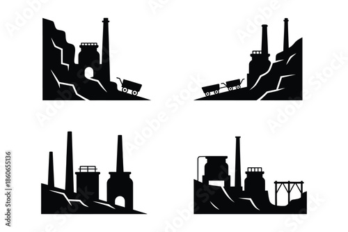 Industrial Mining and Factory Operation Silhouettes