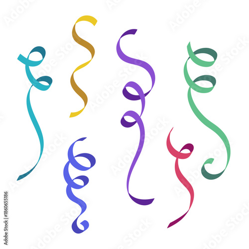 Set of isolated party, holiday streamers, confetti, ribbons