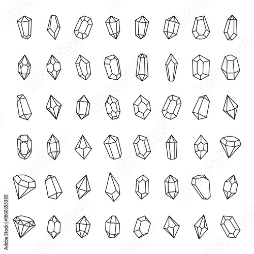 Crystals icons. Luxury gemstones and precious crystals. Magic gem stones, diamond and jewel crystals. Vector illustration
