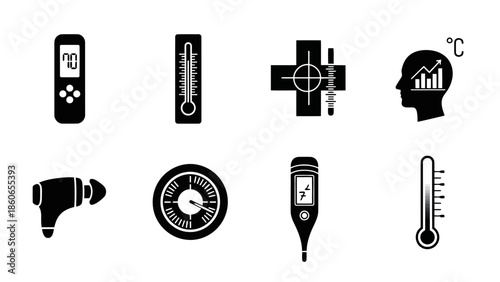 Minimalist black glyph icons medical and climate temperature devices EPS10 Stock.eps