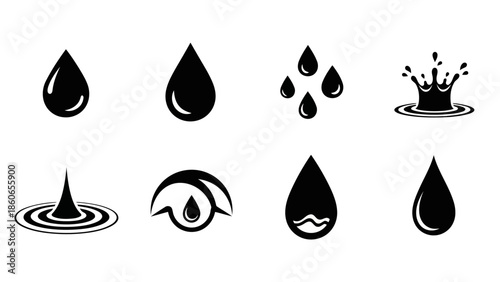 Simple Black Water Drop Splash and Ripple Vector Icons Collection EPS10 Stock.eps