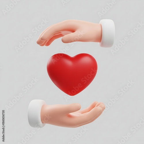 3d illustration of hands protecting a red heart