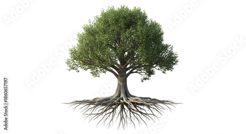 Tree with roots isolated on transparent background isolated on transparent background