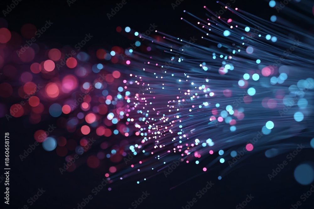 Fototapeta premium Abstract representation of colorful light trails and bokeh effect in dark background.