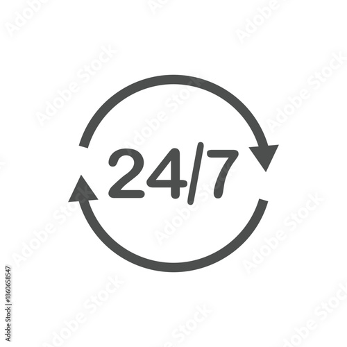24 hours 7 days icon. Time clock icon vector illustration. Flat design.