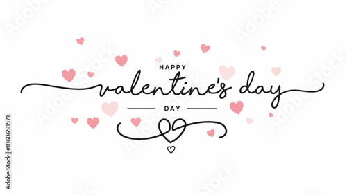 Elegant handwritten 'Happy Valentine's Day' greeting with charming pink heart decorations, perfect for romantic celebrations and expressing love