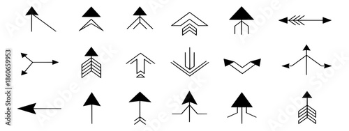 Collection of various arrow symbols and geometric shapes in black and white