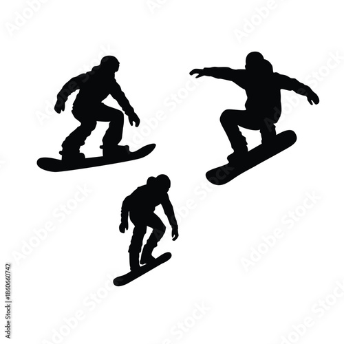 a set of snowboarder silhouettes for icon,symbol or logo