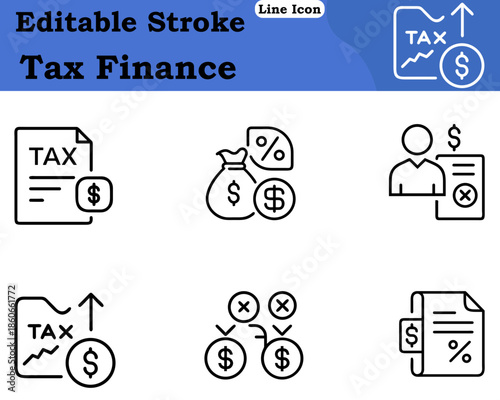 A minimalist tax finance icon showing a document or form combined with a percentage symbol coins calculator. Clean modern design represents taxation financial management accounting, payments.