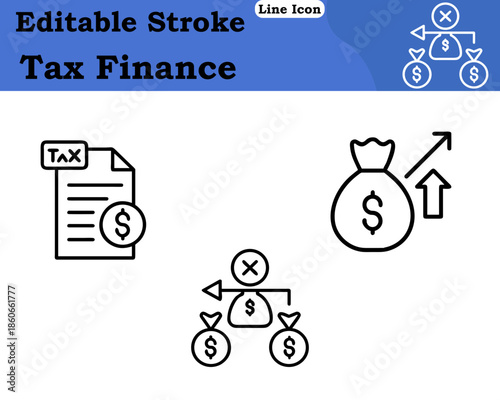 A modern tax finance icon featuring a document or receipt with a percentage sign currency symbol calculator. Designed clean minimal lines to represent taxation financial planning accounting, payments.