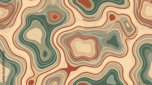Layered Topographic Abstract Pattern In Earth Tones.