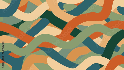 Colorful Interwoven Wavy Ribbons Abstract Pattern.