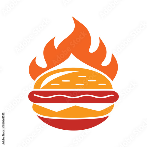 Grilled Burger Flame Logo Vector