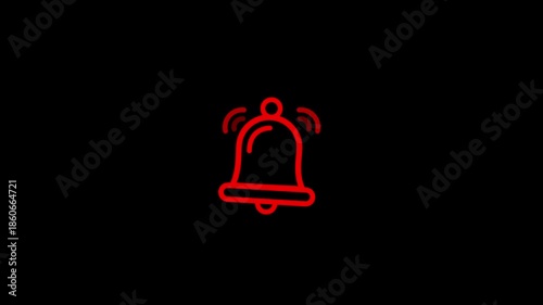 Red color Bell minimalist animation. Animated Ringing bell icon on transparent background with alpha channel. 4k video