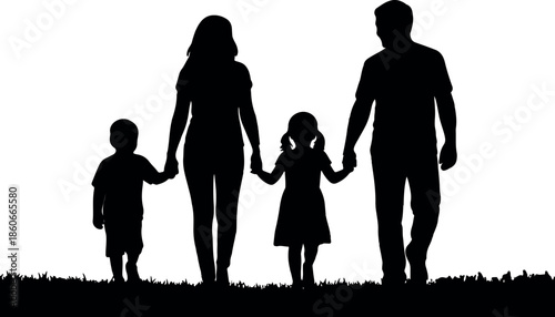 AI Generated Family Silhouette Parents and Children Holding Hands.eps