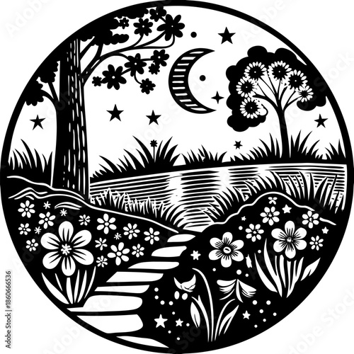 Moonlit Serenity Garden Scene