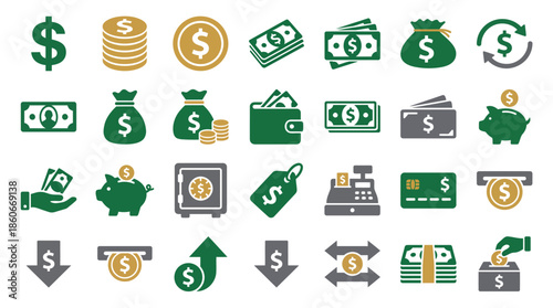 Money Management Concepts in Green and Gold Illustrations
