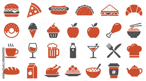Food Icons Collection, Culinary Delights, Graphic Design, Vector Art, Colorful, Flat Style