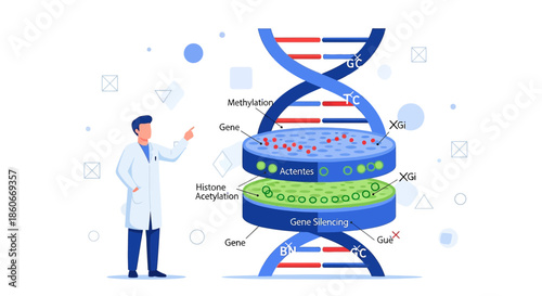 Illustration depicting dna structure gene modifications in molecular biology medical background