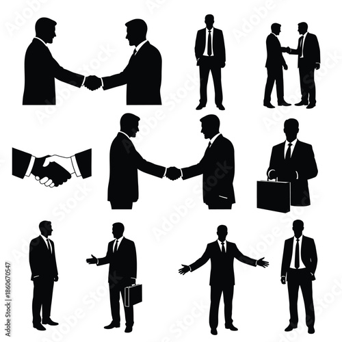 Business professionals interacting and shaking hands in various scenarios
