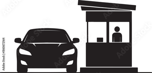 Black silhouette of a car at a toll booth with a person inside also transparent background automobile 1