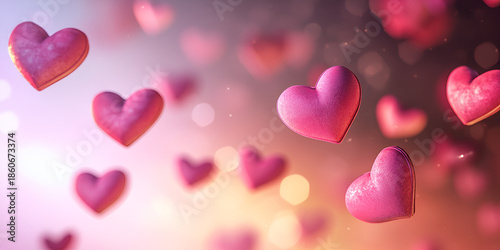 Floating Pink Heart Shapes on Soft Romantic Background