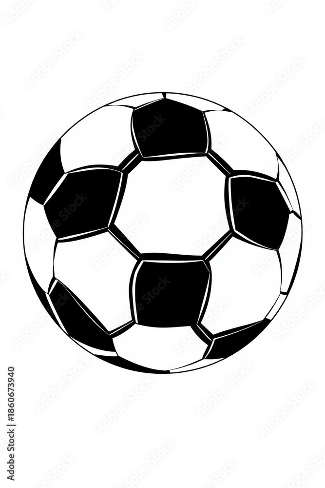 Obraz premium Flat Vector Soccer Ball Solid Black And White Panels Bold Outlines