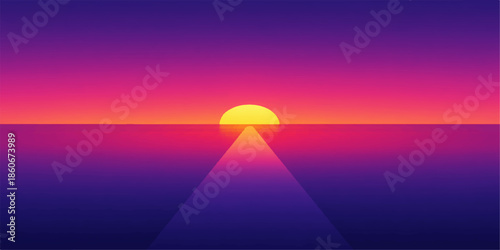 Beautiful golden sunrise and sunset reflections glow over the calm sea and ocean horizon under a vibrant orange sky with red clouds at dusk