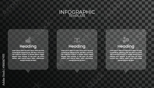 Modern business infographic template with transparent background, glass style information flow layout, icons and text boxes for presentation and data visualization.