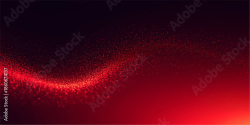A bright red abstract background features a glowing wave pattern and orange fire flames with vector technology lines for a creative Christmas texture design