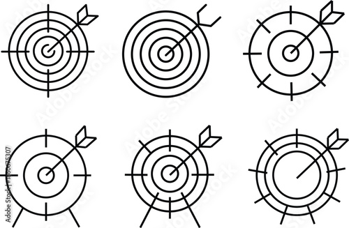 set of business target and goal icons line vector style for marketing strategy and achievement