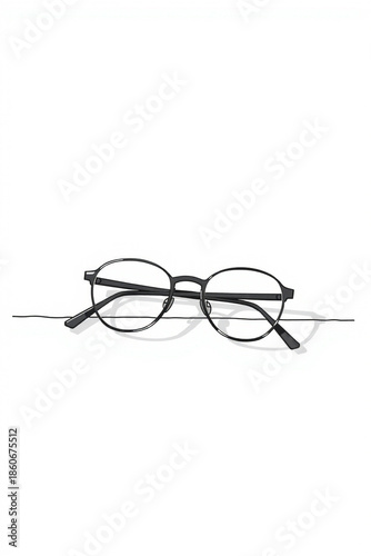 Minimal Flat Drawing Of A Pair Of Eyeglasses On A Table Clean Outlines And Soft Shadows