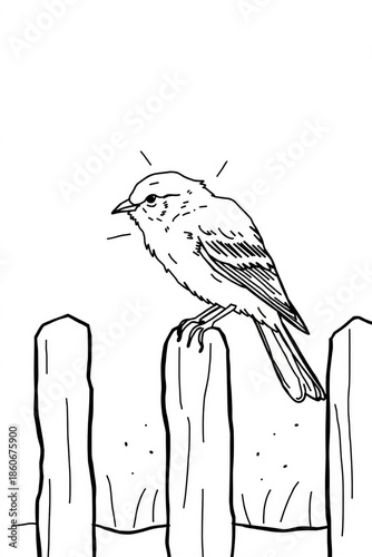 Minimal Line Art Of A Small Bird Sitting On A Fence